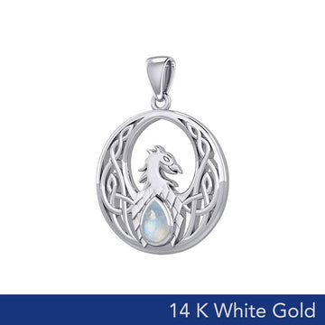 Celtic Phoenix 14K White Gold Pendant with Gemstone WPD5719 - Jewelry